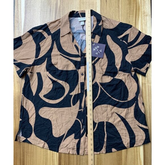 Ava & Viv Womens Plus Size Black & Tan Abstract Button-Front Shirt Size XXL - Picture 14 of 15